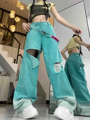 Ripped Straight-Leg Jeans-D849 | Inspanda