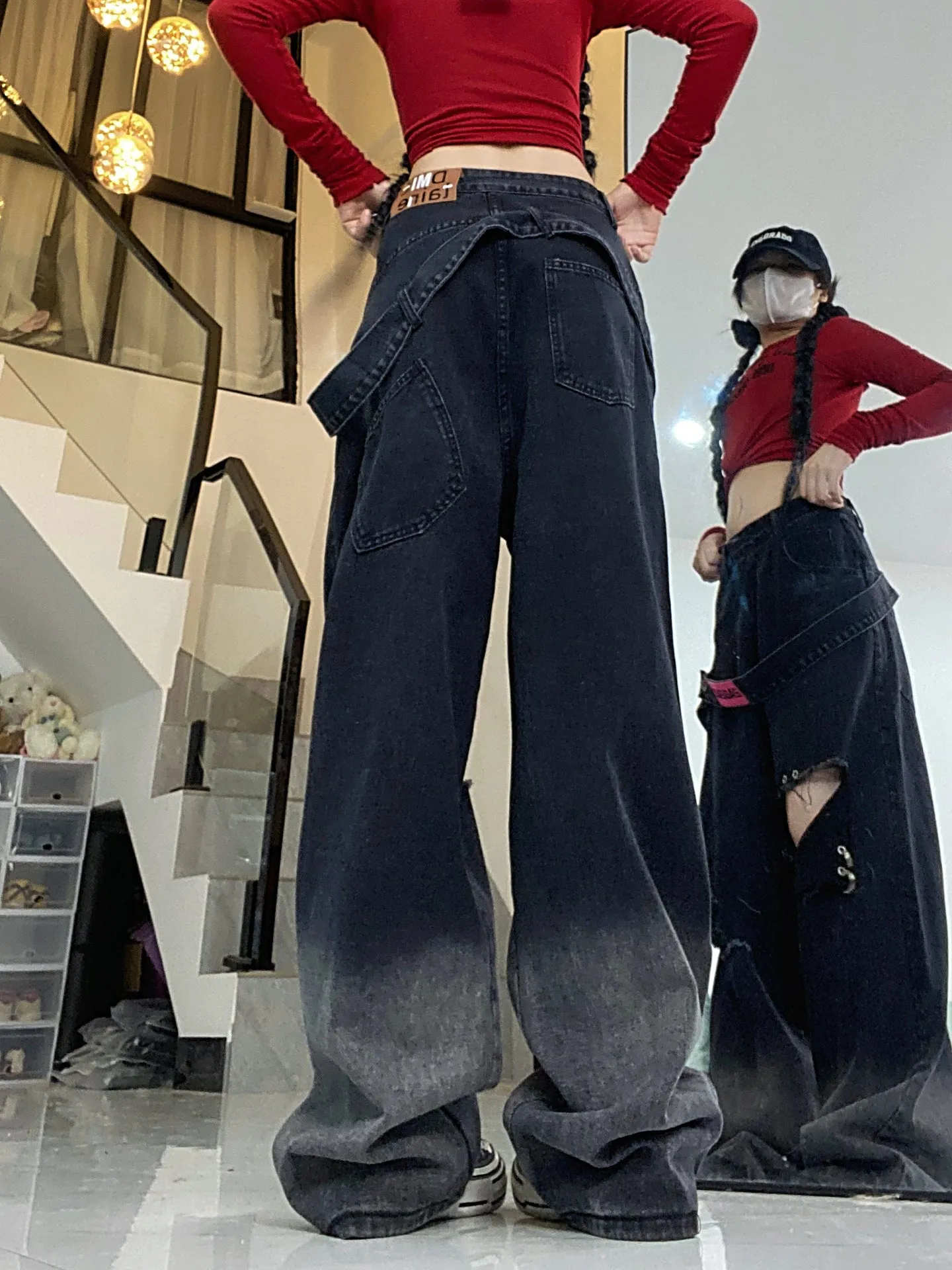Ripped Straight-Leg Jeans-D849 | Inspanda