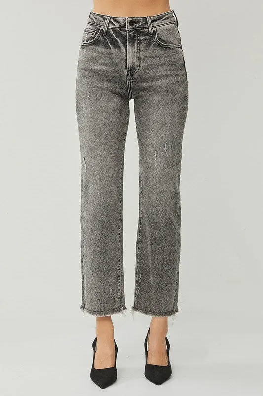 Risen Black High Rise Straight Leg Ankle Jeans