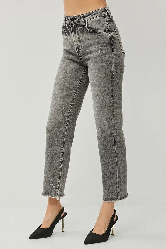 Risen Black High Rise Straight Leg Ankle Jeans