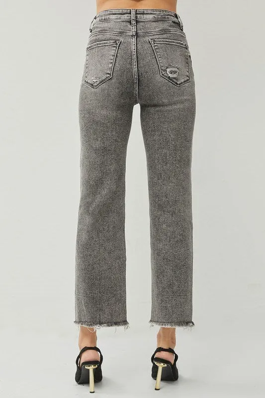 Risen Black High Rise Straight Leg Ankle Jeans
