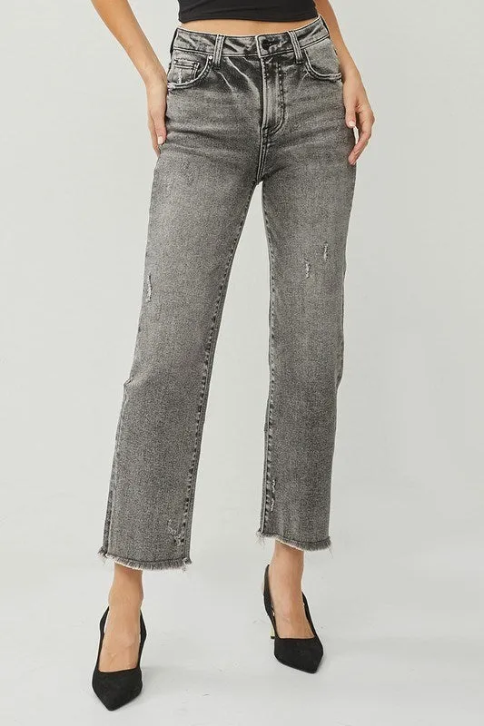 Risen Black High Rise Straight Leg Ankle Jeans