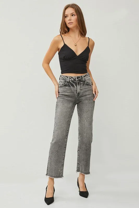 Risen Black High Rise Straight Leg Ankle Jeans