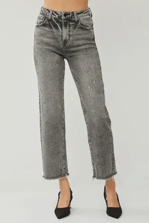 Risen Black High Rise Straight Leg Ankle Jeans