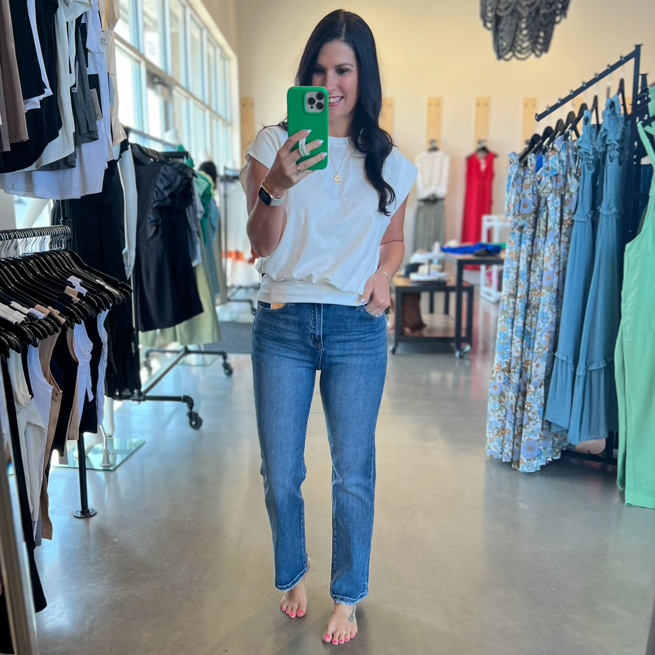 Risen High Rise Crop Straight Jeans