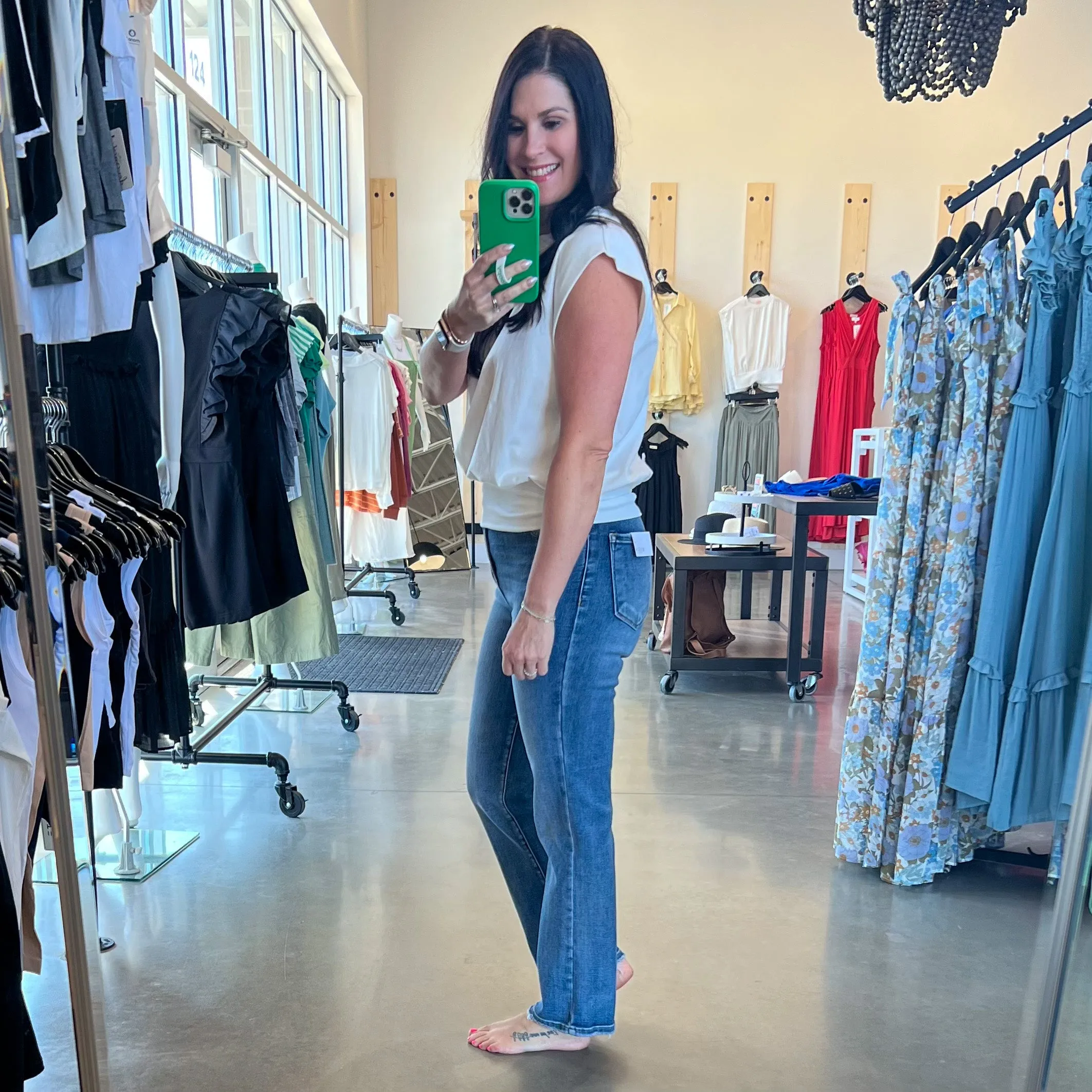 Risen High Rise Crop Straight Jeans
