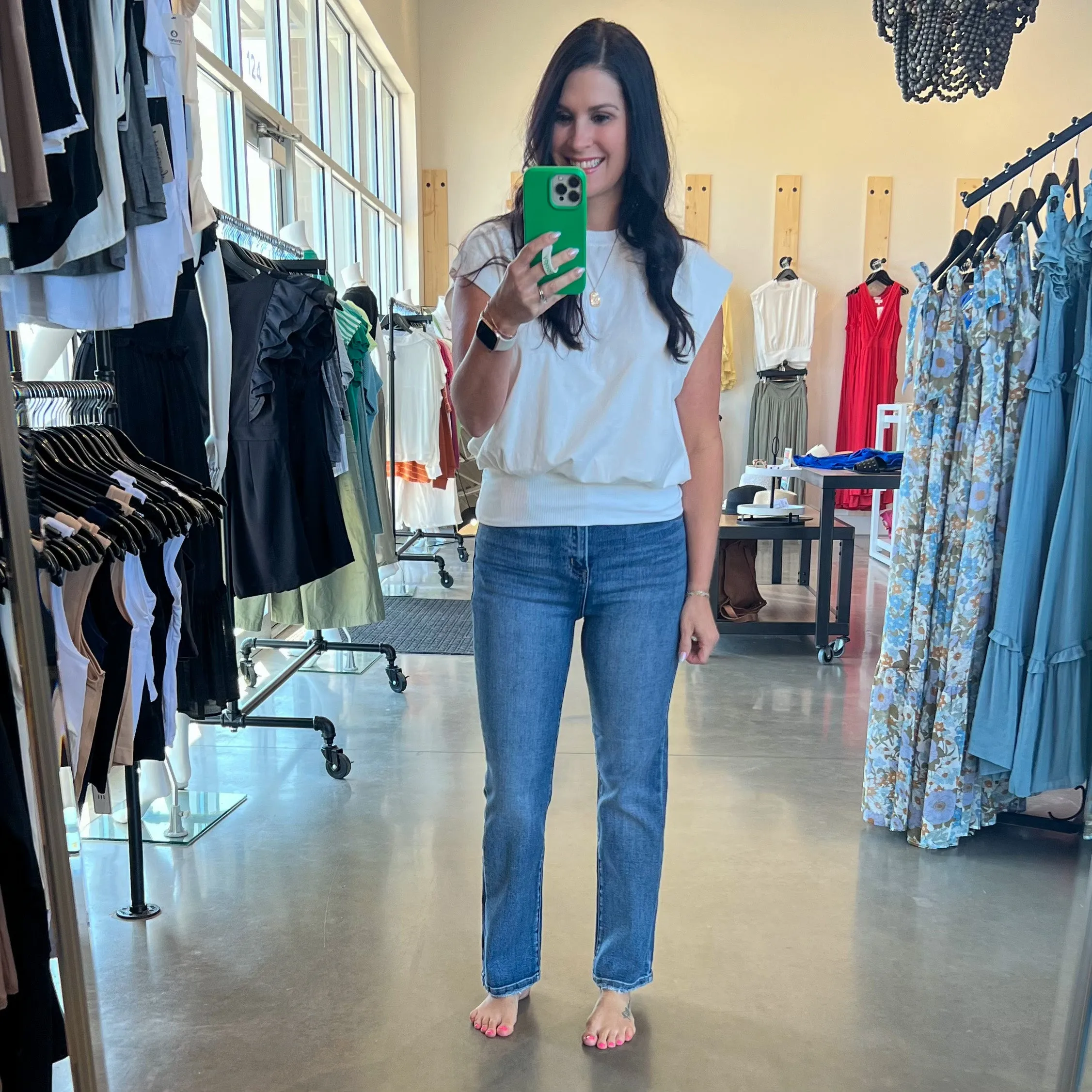 Risen High Rise Crop Straight Jeans