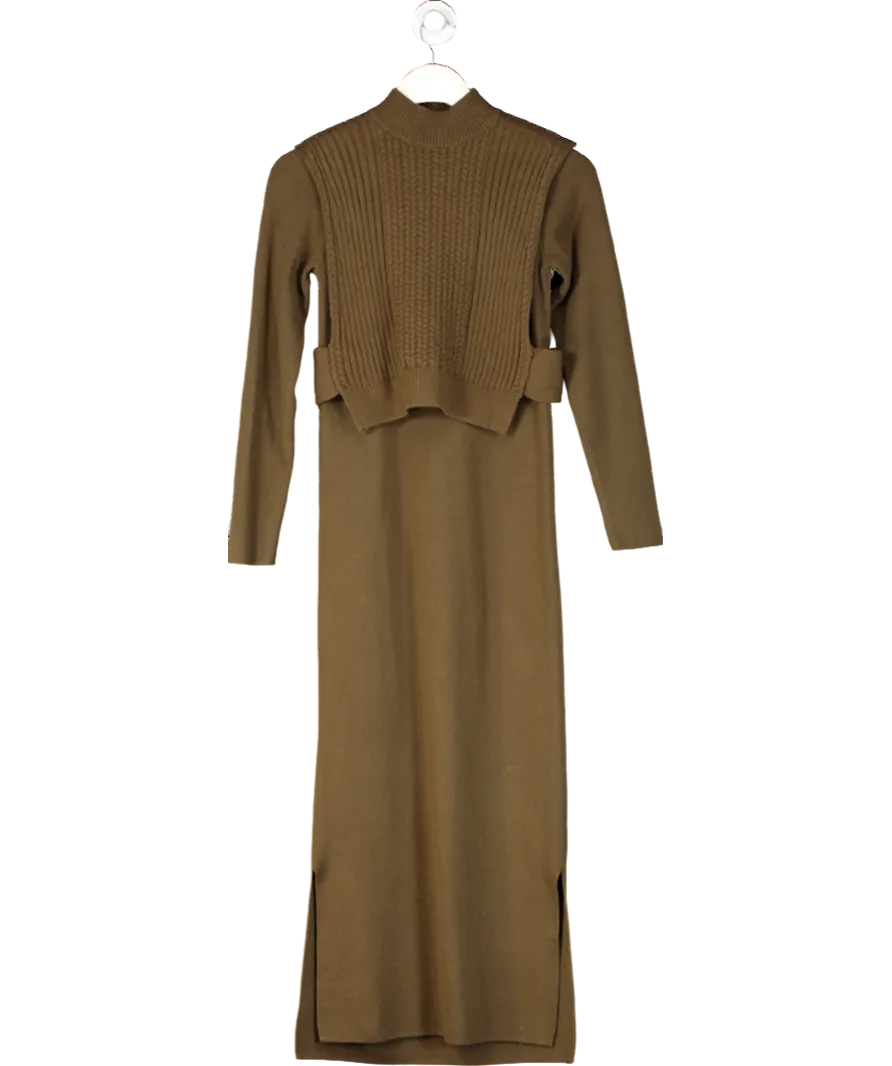 River Island Green Knit Rib Midi Dress UK XS