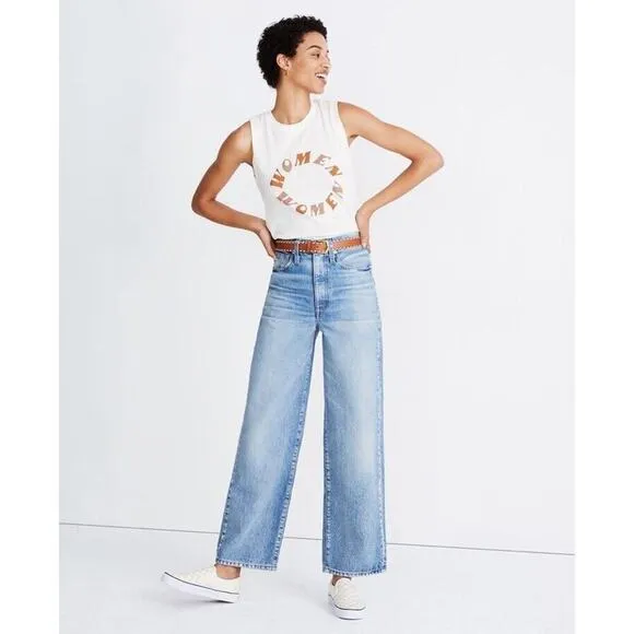 Rivet &amp; Thread Madewell Jeans Women 31 High Rise Wide Leg Mason Light Wash Blue