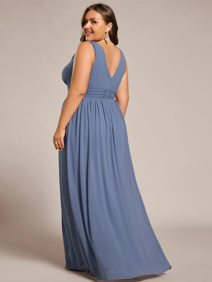 Robe de demoiselle d'honneur en mousseline de soie à col en V grande taille