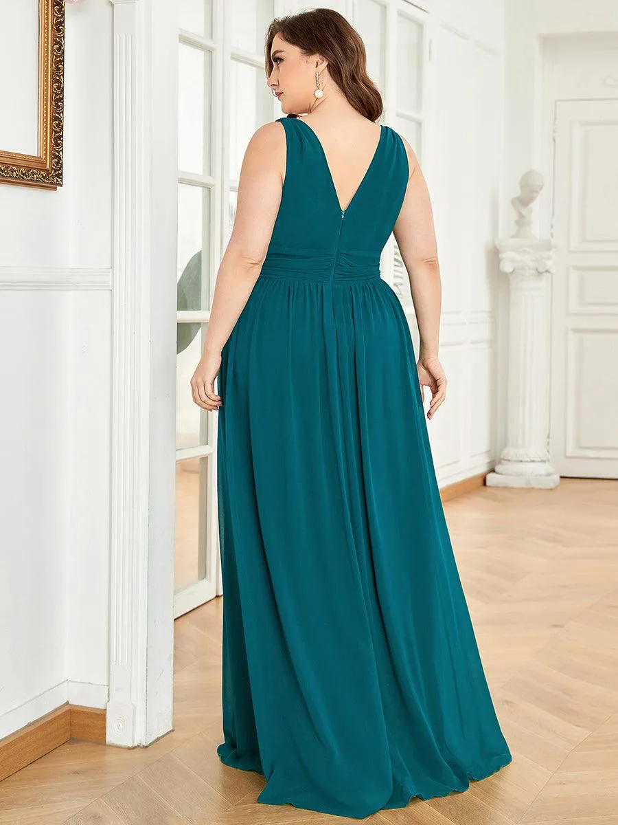 Robe de demoiselle d'honneur en mousseline de soie à col en V grande taille