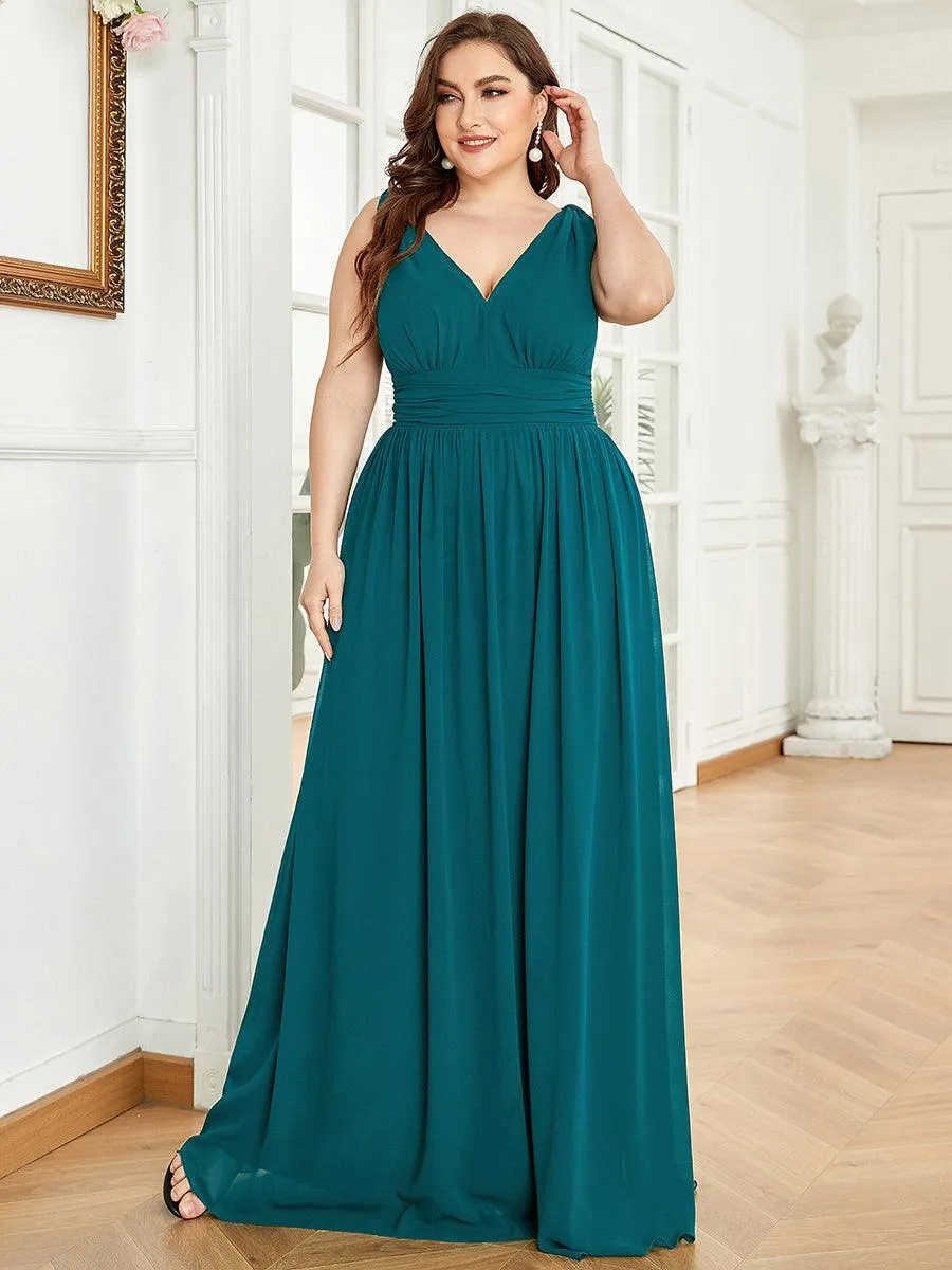 Robe de demoiselle d'honneur en mousseline de soie à col en V grande taille