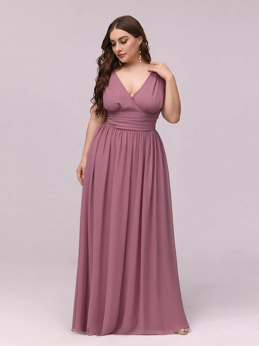 Robe de demoiselle d'honneur en mousseline de soie à col en V grande taille
