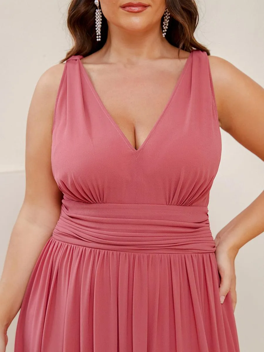 Robe de demoiselle d'honneur en mousseline de soie à col en V grande taille