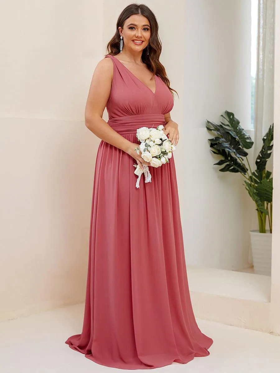 Robe de demoiselle d'honneur en mousseline de soie à col en V grande taille