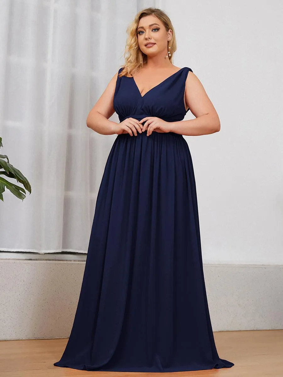 Robe de demoiselle d'honneur en mousseline de soie à col en V grande taille