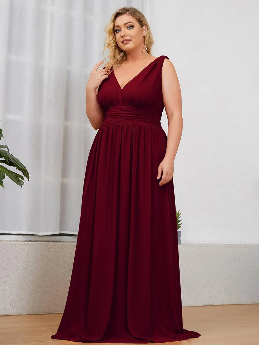 Robe de demoiselle d'honneur en mousseline de soie à col en V grande taille