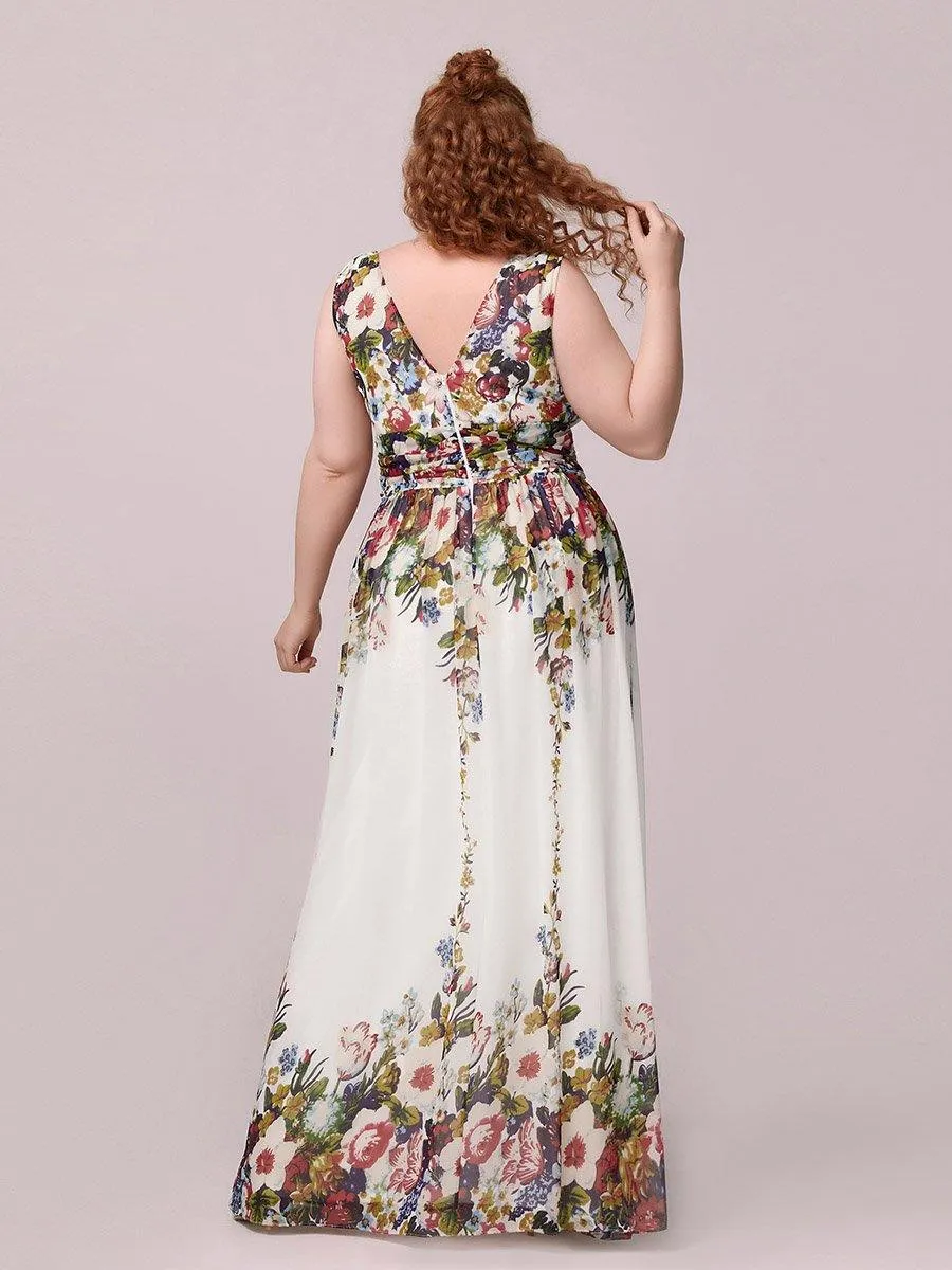 Robe de demoiselle d'honneur en mousseline de soie à col en V grande taille