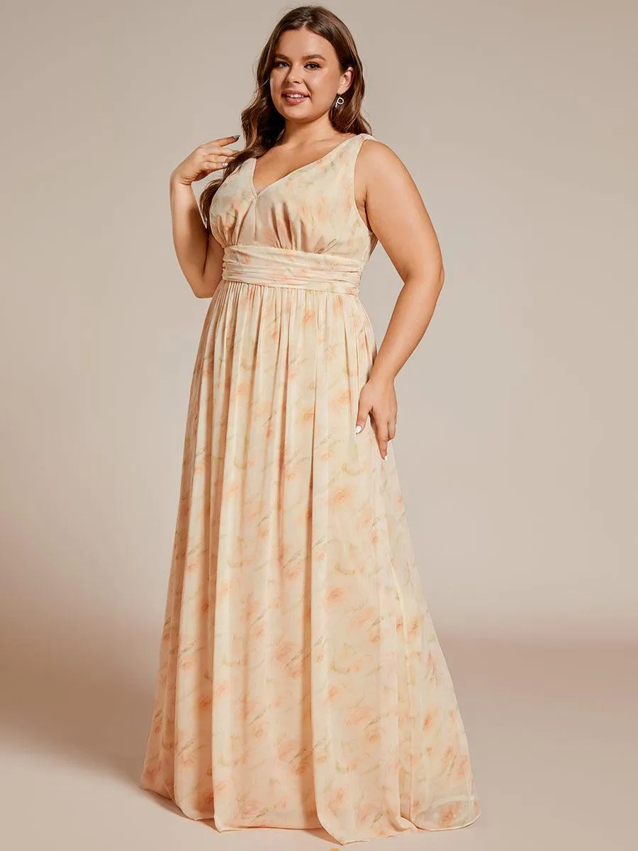 Robe de demoiselle d'honneur en mousseline de soie à col en V grande taille