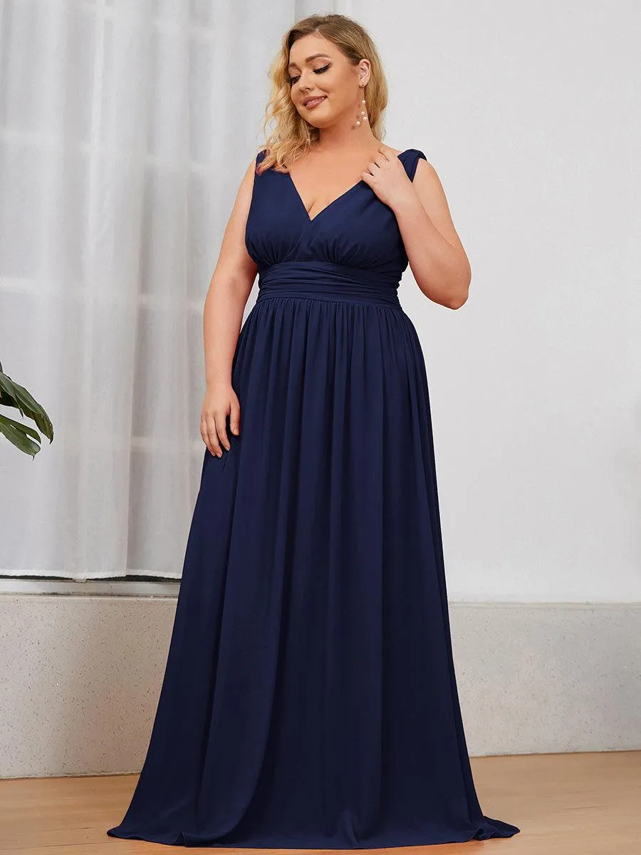 Robe de demoiselle d'honneur en mousseline de soie à col en V grande taille