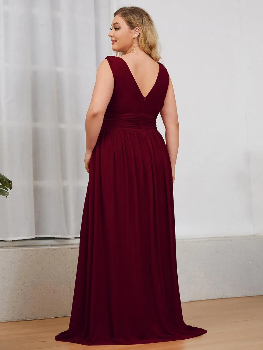 Robe de demoiselle d'honneur en mousseline de soie à col en V grande taille