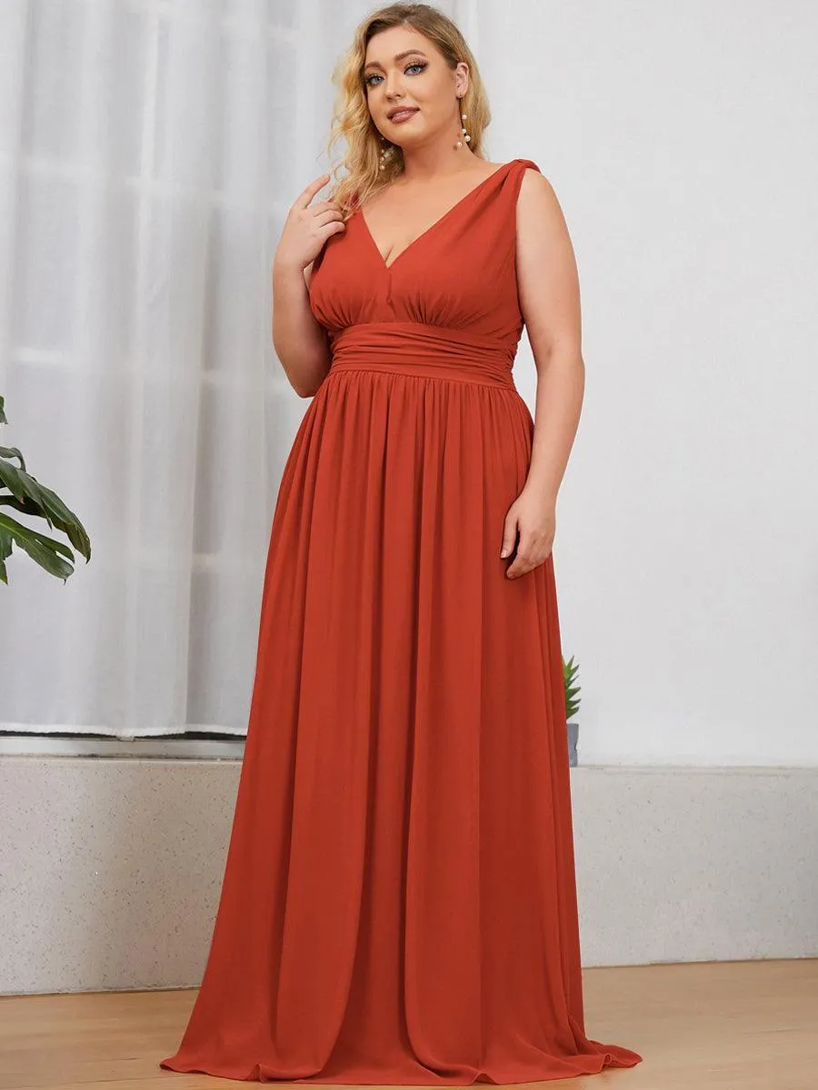 Robe de demoiselle d'honneur en mousseline de soie à col en V grande taille