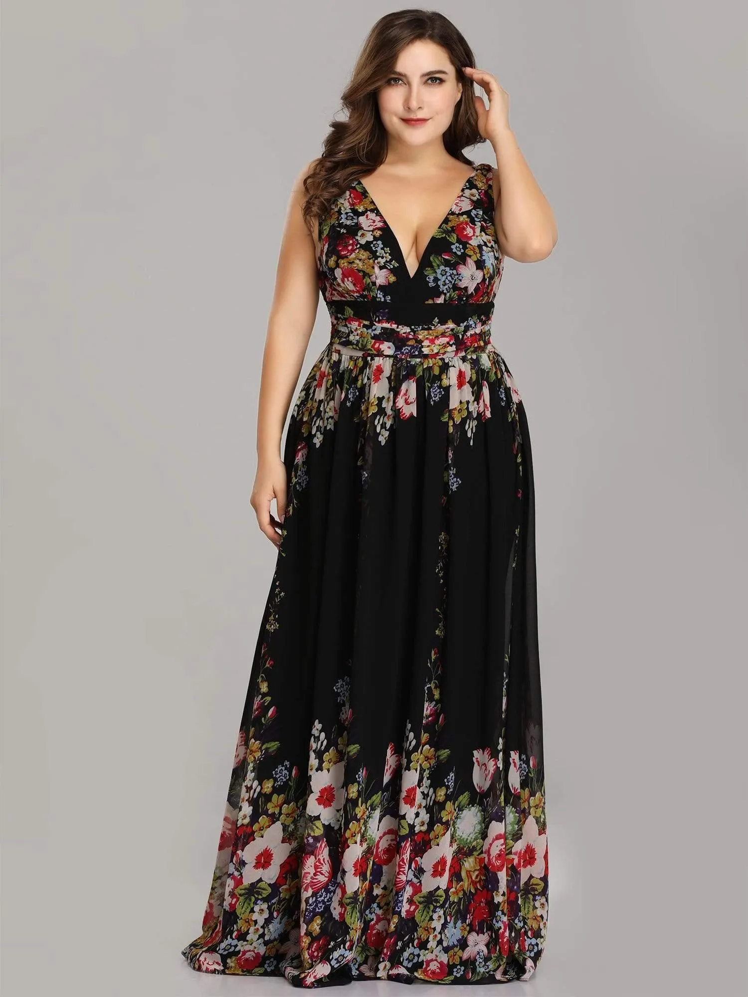 Robe de demoiselle d'honneur en mousseline de soie à col en V grande taille