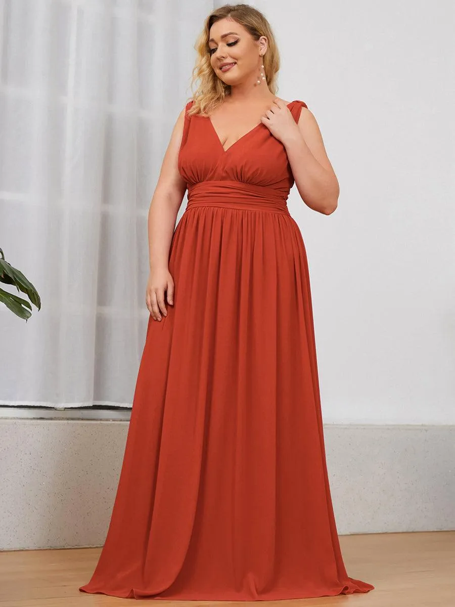 Robe de demoiselle d'honneur en mousseline de soie à col en V grande taille