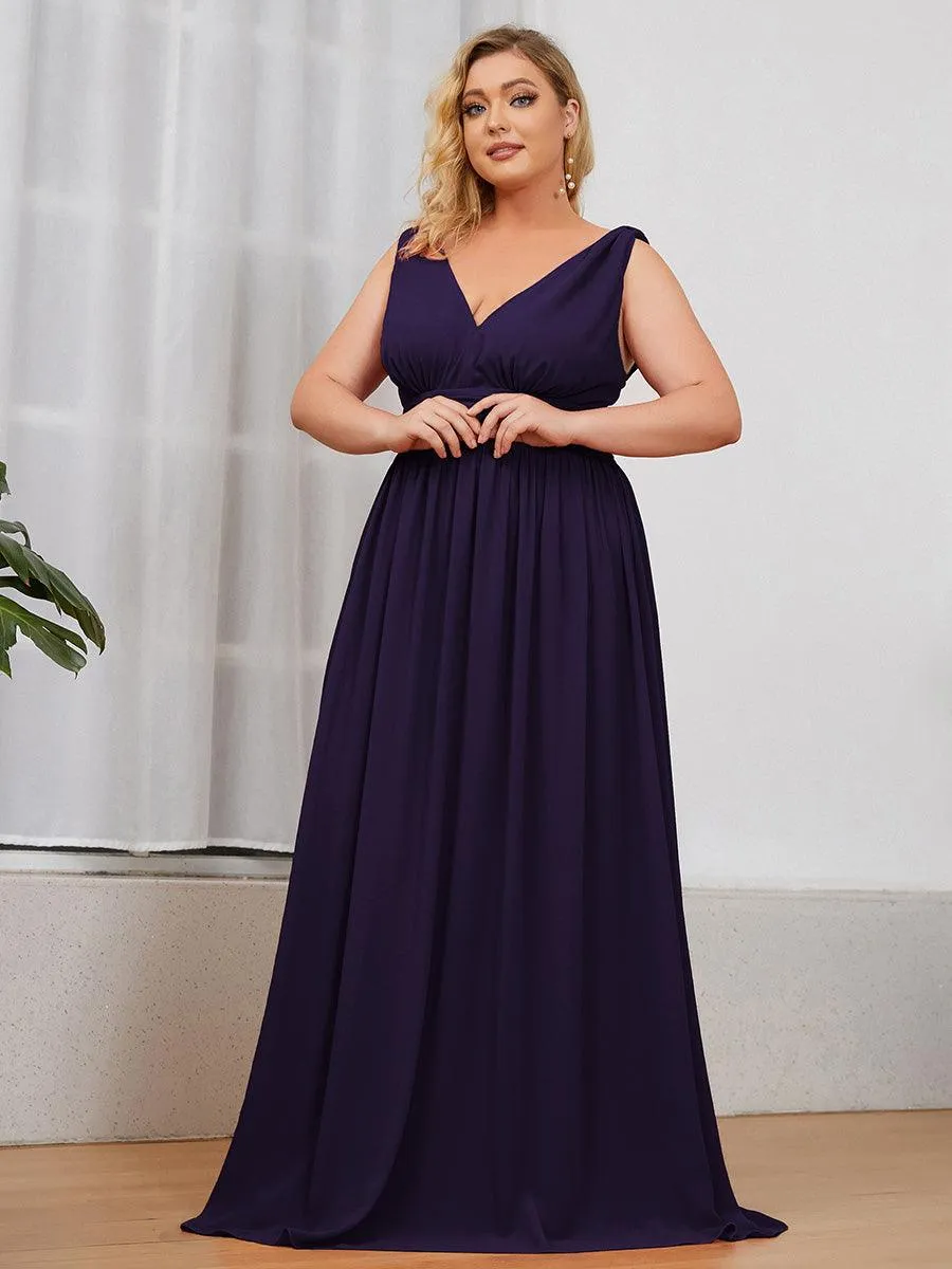 Robe de demoiselle d'honneur en mousseline de soie à col en V grande taille