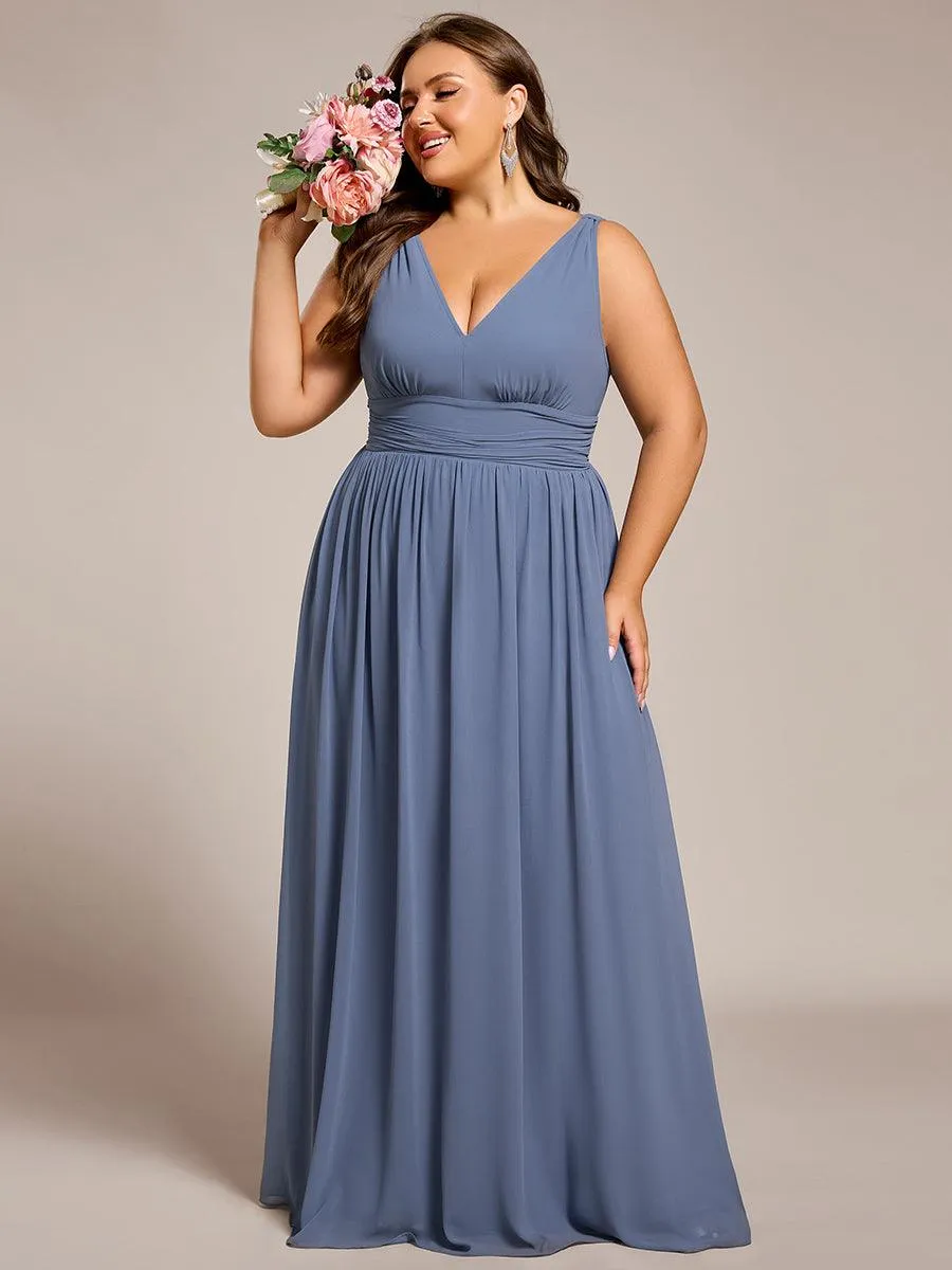 Robe de demoiselle d'honneur en mousseline de soie à col en V grande taille