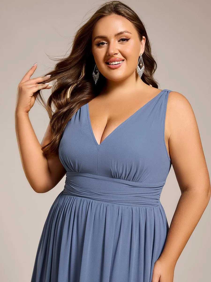 Robe de demoiselle d'honneur en mousseline de soie à col en V grande taille