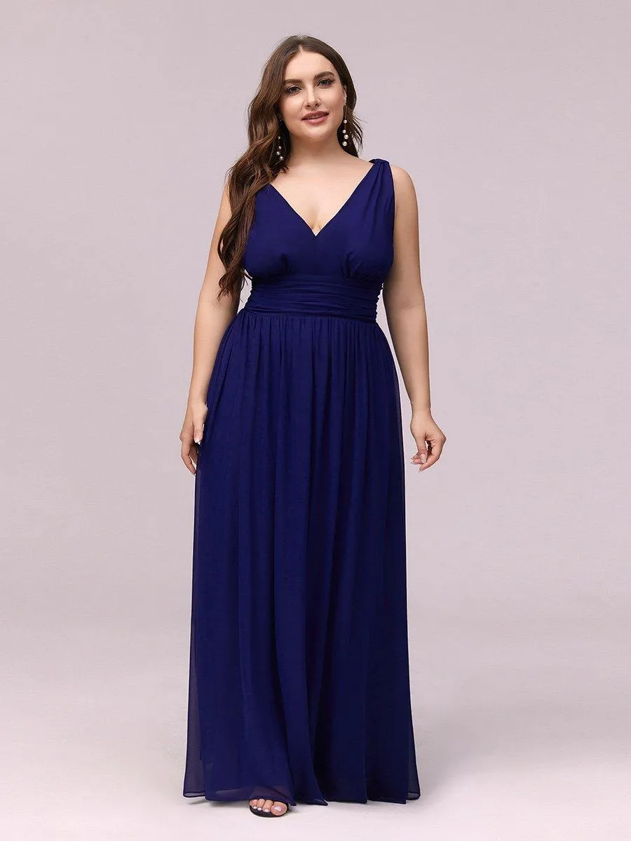 Robe de demoiselle d'honneur en mousseline de soie à col en V grande taille