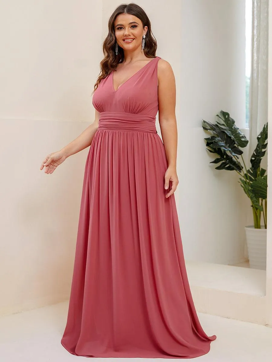 Robe de demoiselle d'honneur en mousseline de soie à col en V grande taille