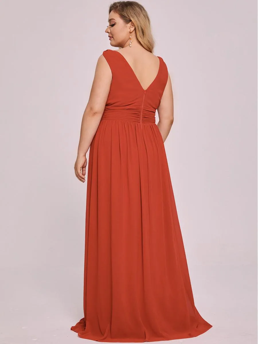 Robe de demoiselle d'honneur en mousseline de soie à col en V grande taille