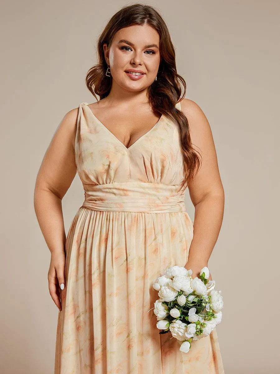 Robe de demoiselle d'honneur en mousseline de soie à col en V grande taille