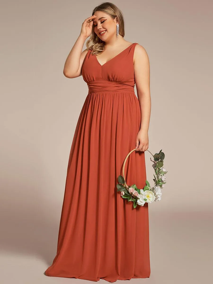 Robe de demoiselle d'honneur en mousseline de soie à col en V grande taille