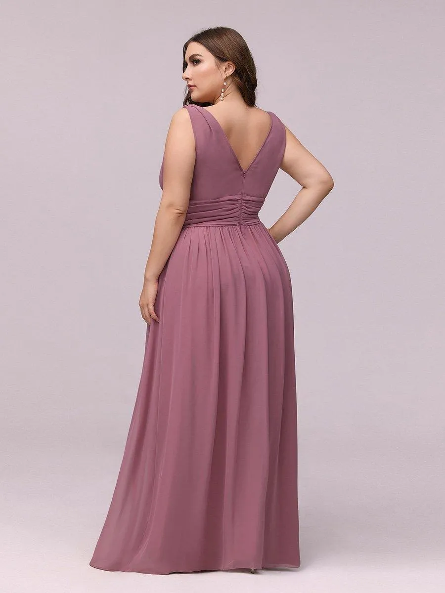 Robe de demoiselle d'honneur en mousseline de soie à col en V grande taille