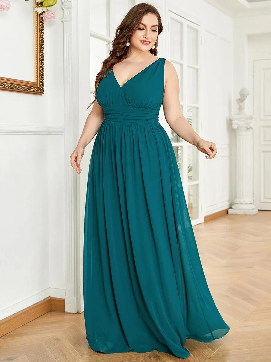 Robe de demoiselle d'honneur en mousseline de soie à col en V grande taille