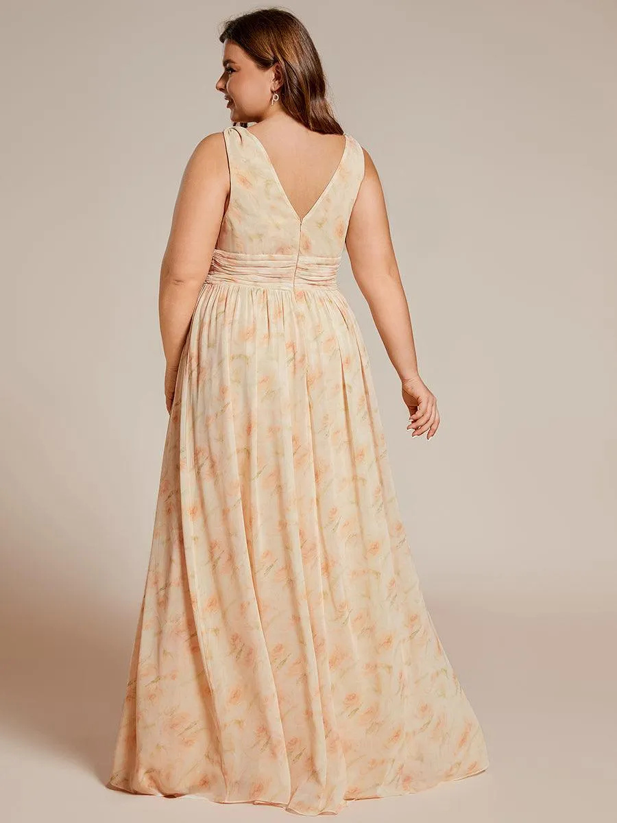 Robe de demoiselle d'honneur en mousseline de soie à col en V grande taille