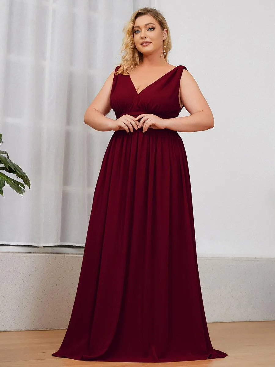 Robe de demoiselle d'honneur en mousseline de soie à col en V grande taille