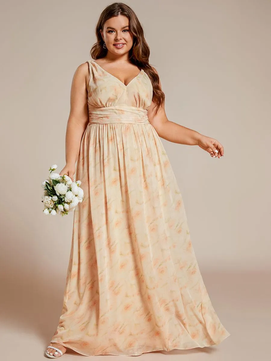 Robe de demoiselle d'honneur en mousseline de soie à col en V grande taille