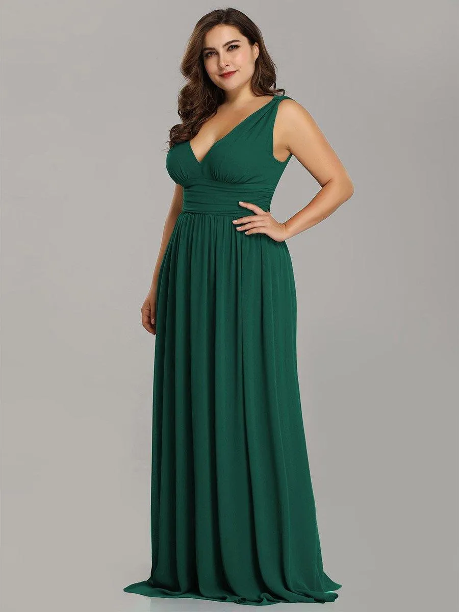 Robe de demoiselle d'honneur en mousseline de soie à col en V grande taille