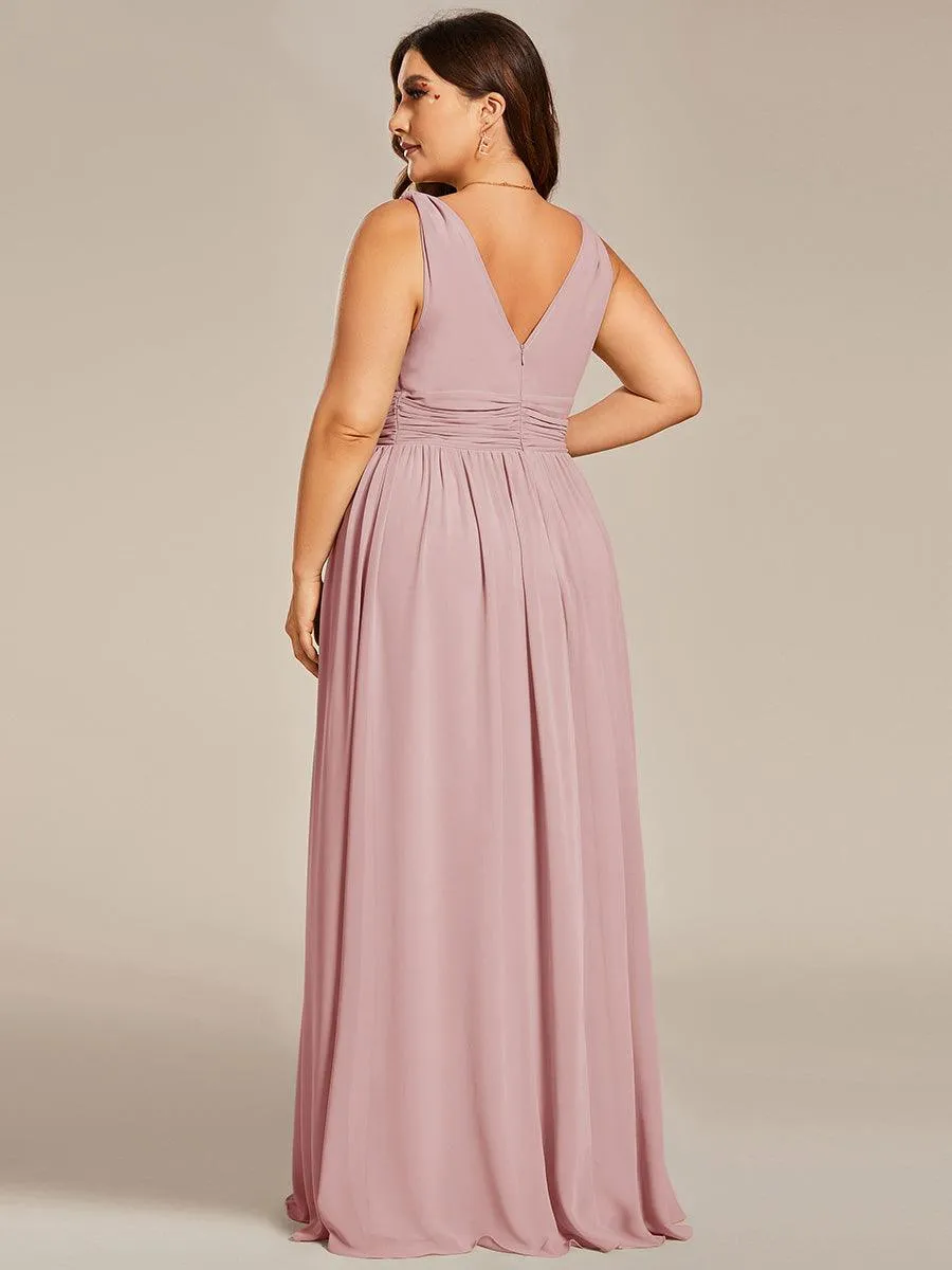 Robe de demoiselle d'honneur en mousseline de soie à col en V grande taille