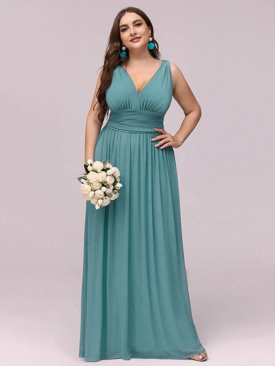 Robe de demoiselle d'honneur en mousseline de soie à col en V grande taille
