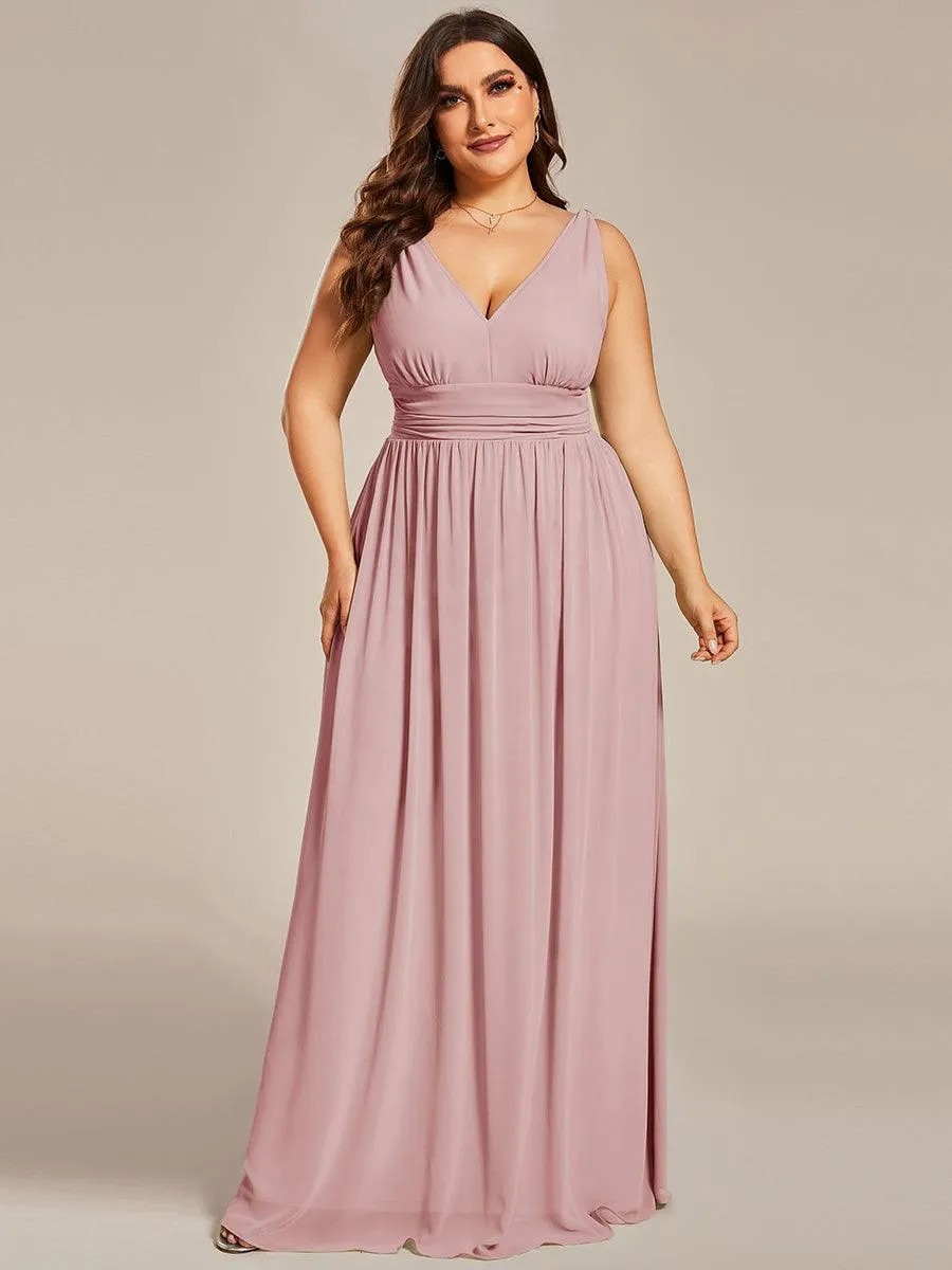 Robe de demoiselle d'honneur en mousseline de soie à col en V grande taille