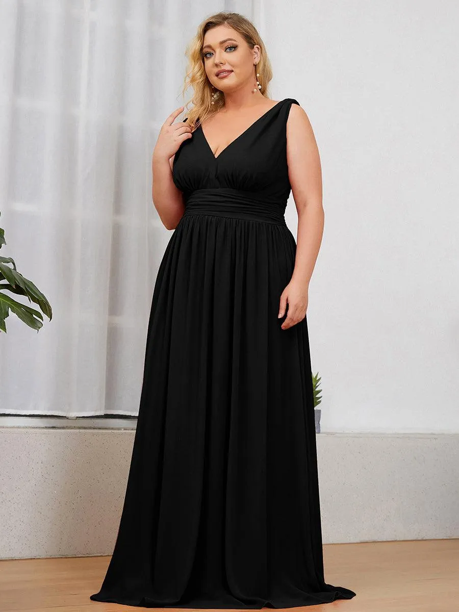 Robe de demoiselle d'honneur en mousseline de soie à col en V grande taille
