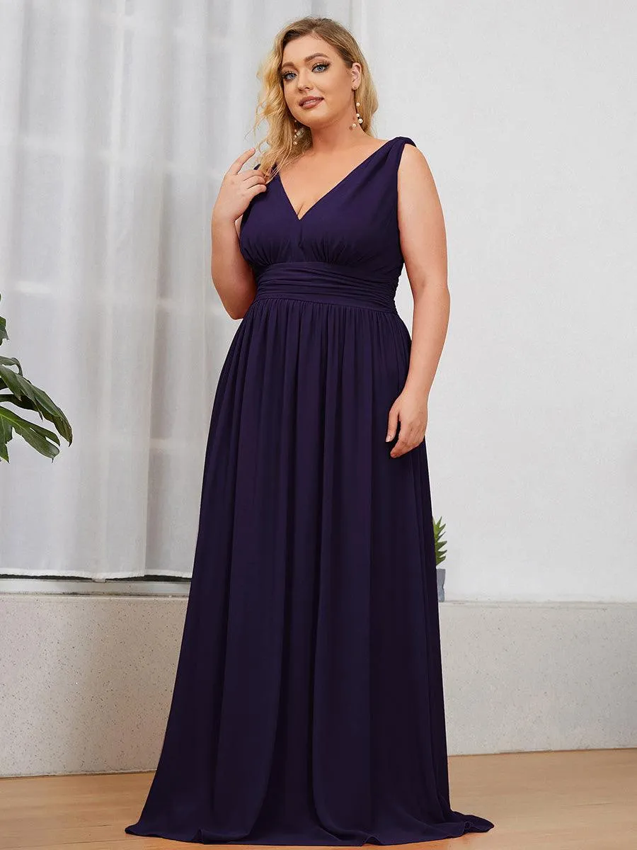 Robe de demoiselle d'honneur en mousseline de soie à col en V grande taille