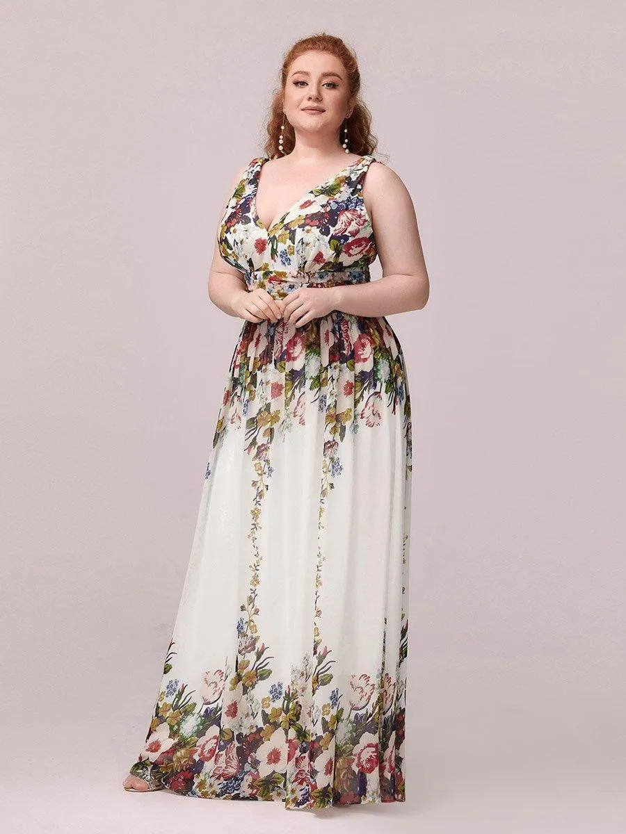 Robe de demoiselle d'honneur en mousseline de soie à col en V grande taille