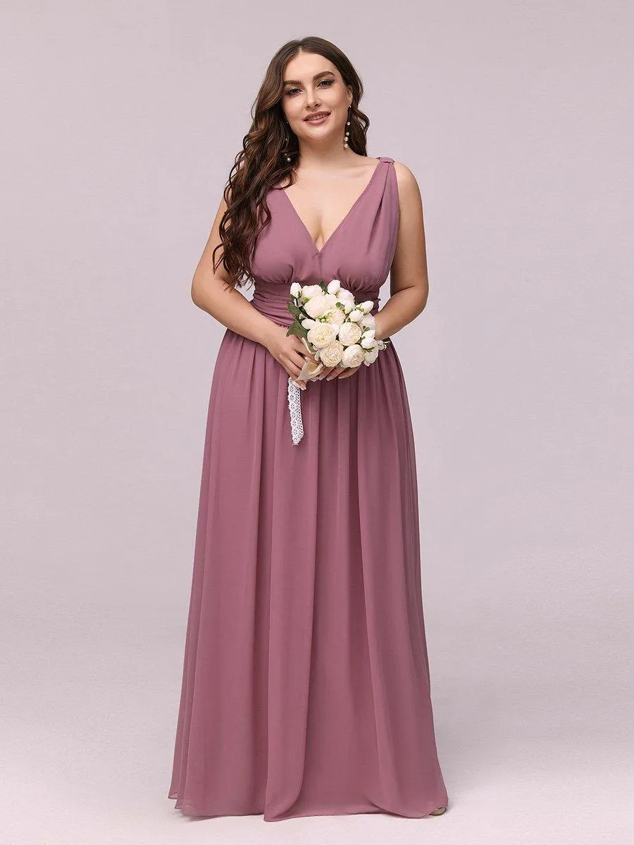 Robe de demoiselle d'honneur en mousseline de soie à col en V grande taille