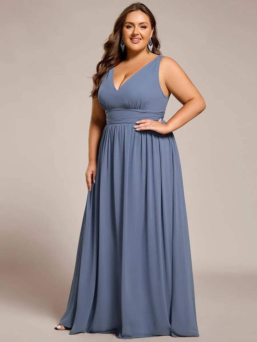 Robe de demoiselle d'honneur en mousseline de soie à col en V grande taille